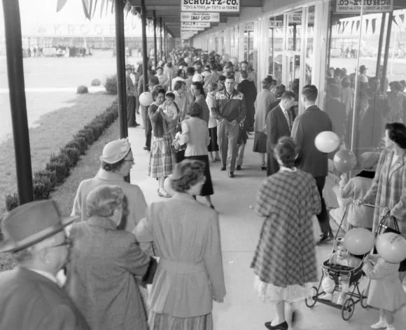 Historical crowd scene from The Meadows archive