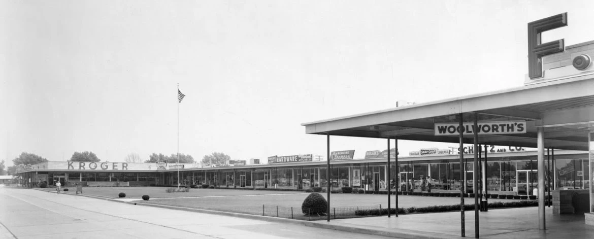 Archive black-and-white photograph of The Meadows exterior
